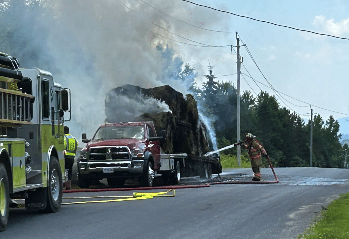 Hay trailer fire halts traffic in Summerhill